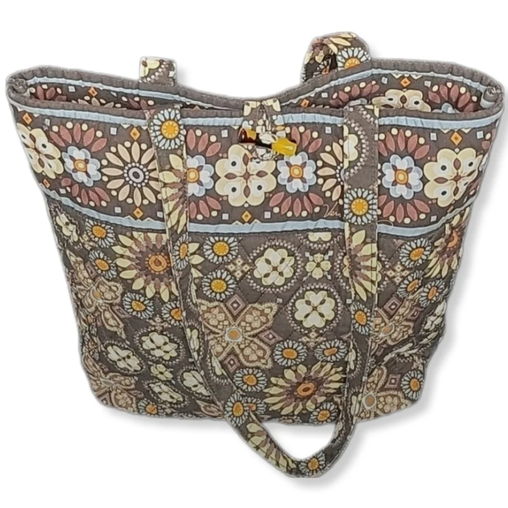 Vera Bradley Floral Tote in Brown, Cream, Yellow Muted Colors Great for Everyday - Picture 2 of 10